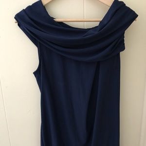 Off-shoulder, navy blue Avon tank top